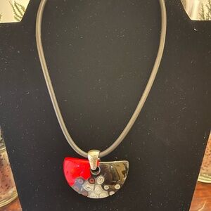 Vintage Murano glass pendant w/ sterling silver bale on 16 “ rubber neck chain.